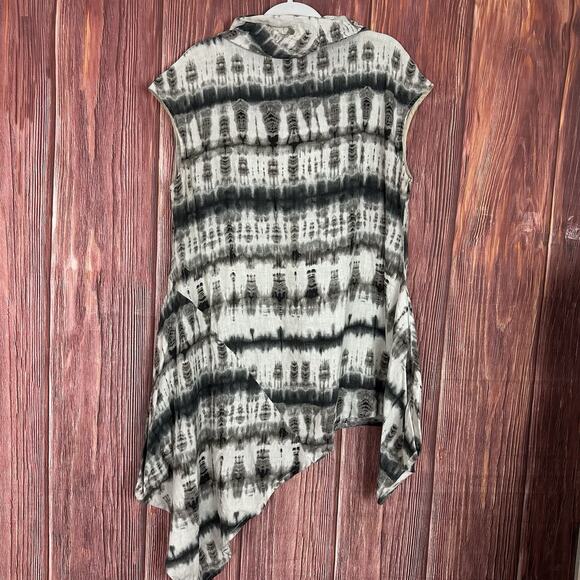 BRYN WALKER NOA Tunic Top Medium Cream Black Linen Cowl Neck Angle Hem - Picture 7 of 8